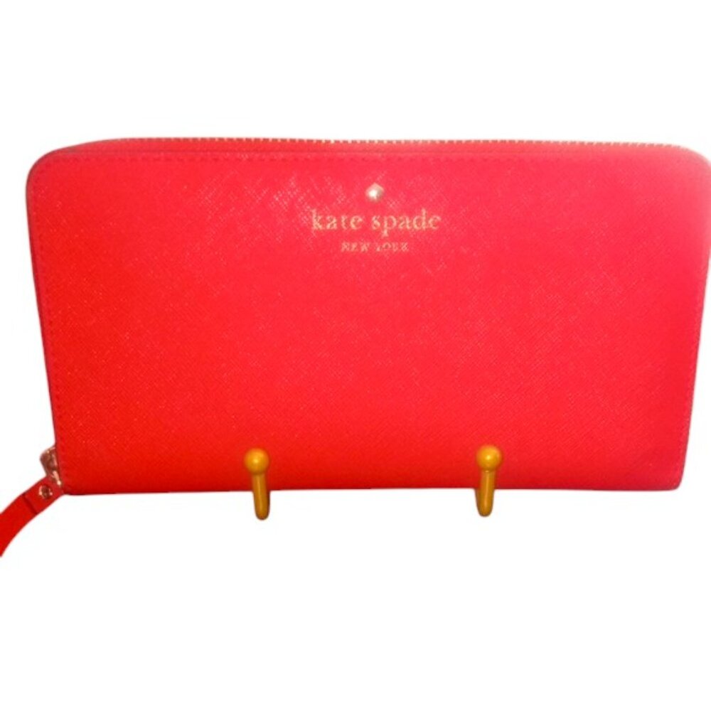 Kate Spade | Vibrant Red Wallet | ziparound- callout black pen on back pictured